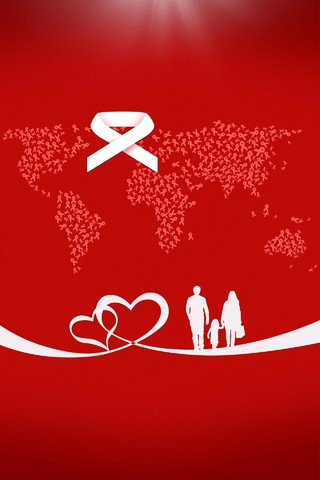 手绘矢量风格红丝带地球一家人世界艾滋病日背景素材